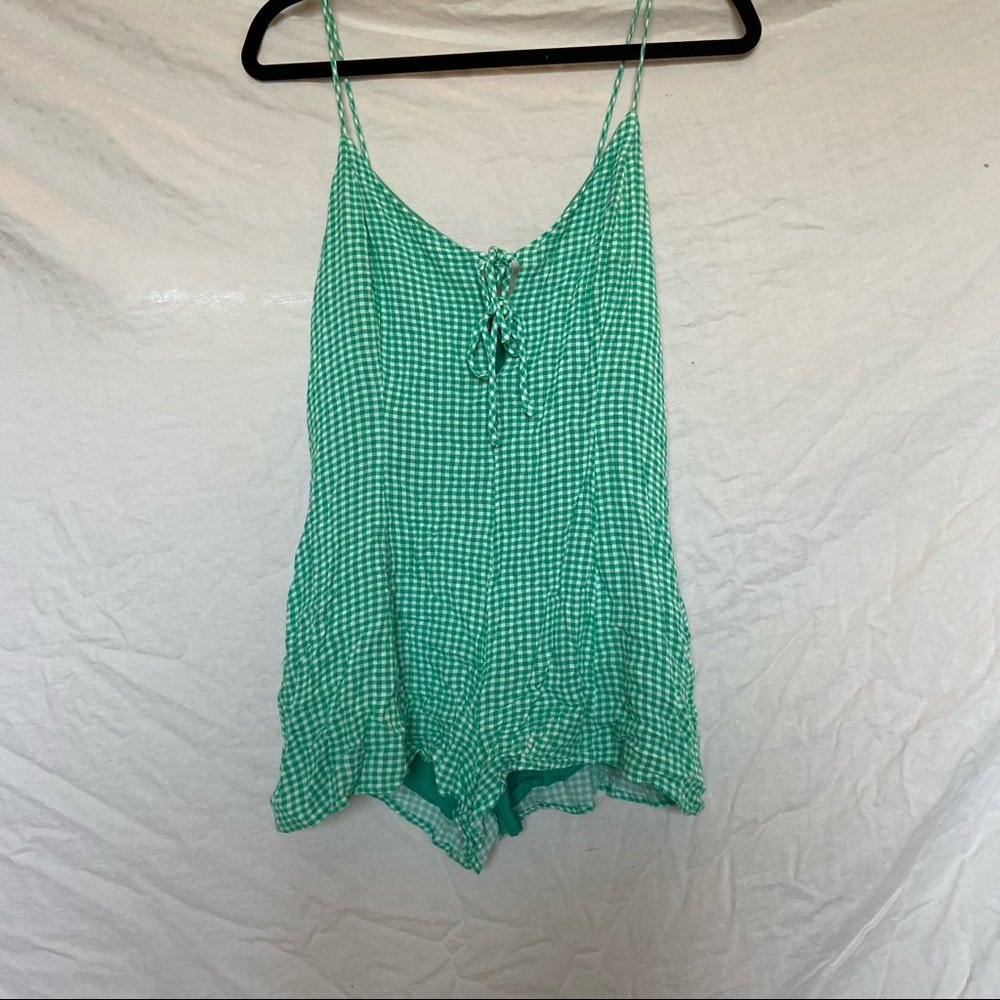 Green gingham romper